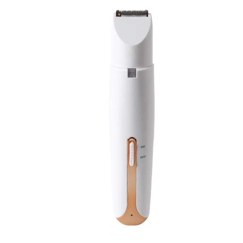 Women's four-in-one electric multifunctional shaver in white gold with ABS body and stainless steel cutter head