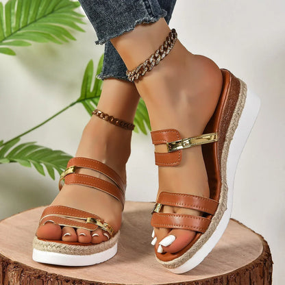 Stylish colorblock wedge sandals with adjustable straps, cushioned insole, and durable non-slip sole for comfortable summer fashion