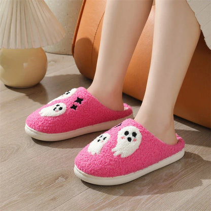 Cozy Halloween cartoon ghost slippers with soft cotton construction and non-slip soles for indoor wear