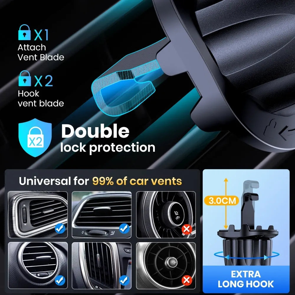 Car rotating air outlet hook mount universal mobile phone holder with suction cup for navigation and smartphone on dashboard