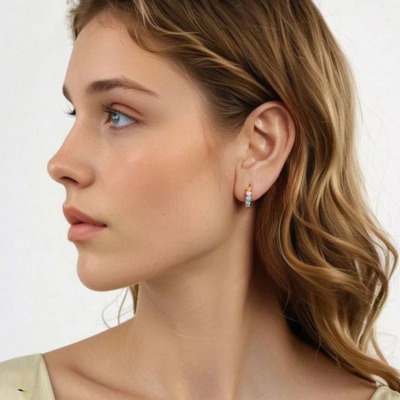 Women's rainbow love S925 sterling silver heart earrings with electroplated finish, colour BSE1167