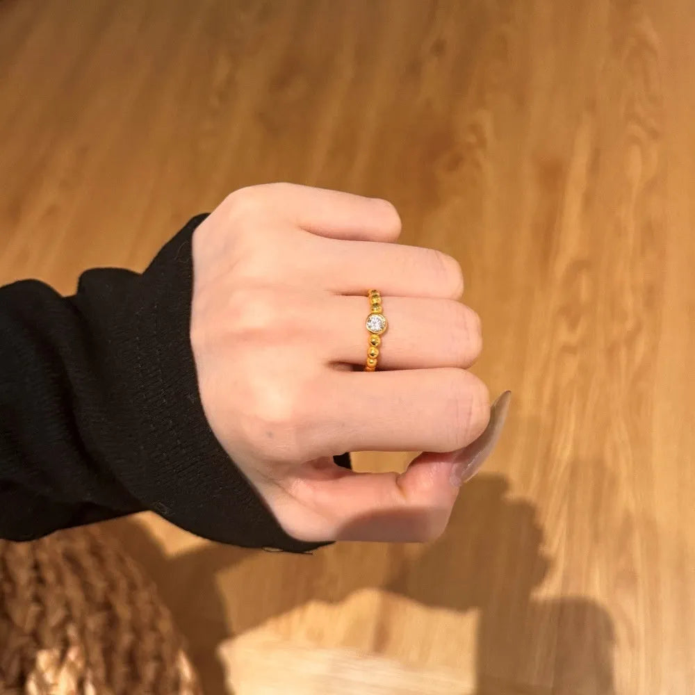 S925 sterling silver ring wave bead design gold colour geometric polka dot pattern women's ring