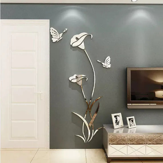 3D acrylic lily wall sticker in pink colour showing dimensional petals and stem design