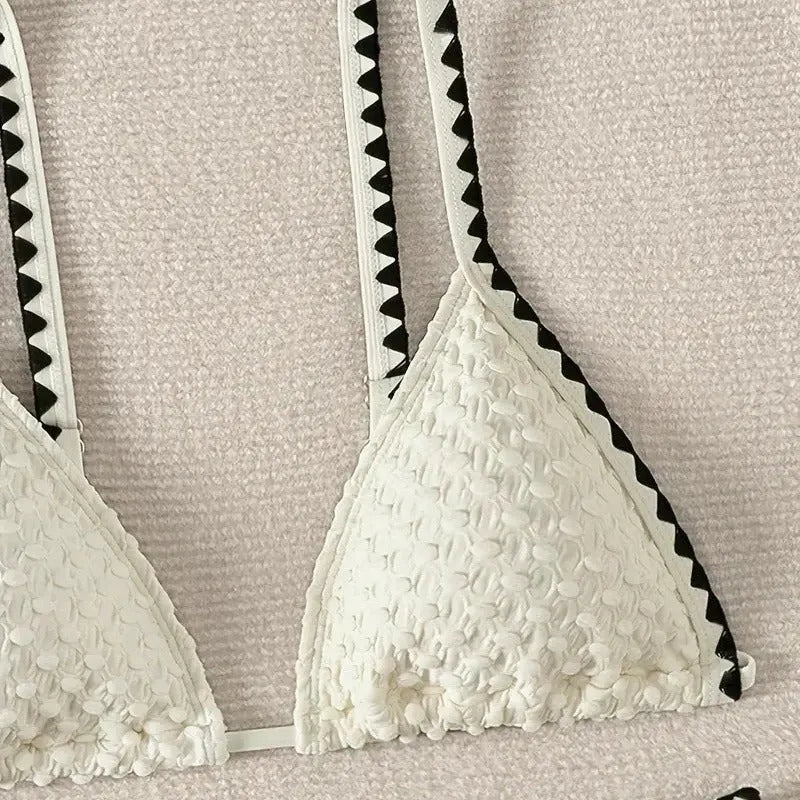 Women's white and blue split bikini swimsuit with briefs for swimming