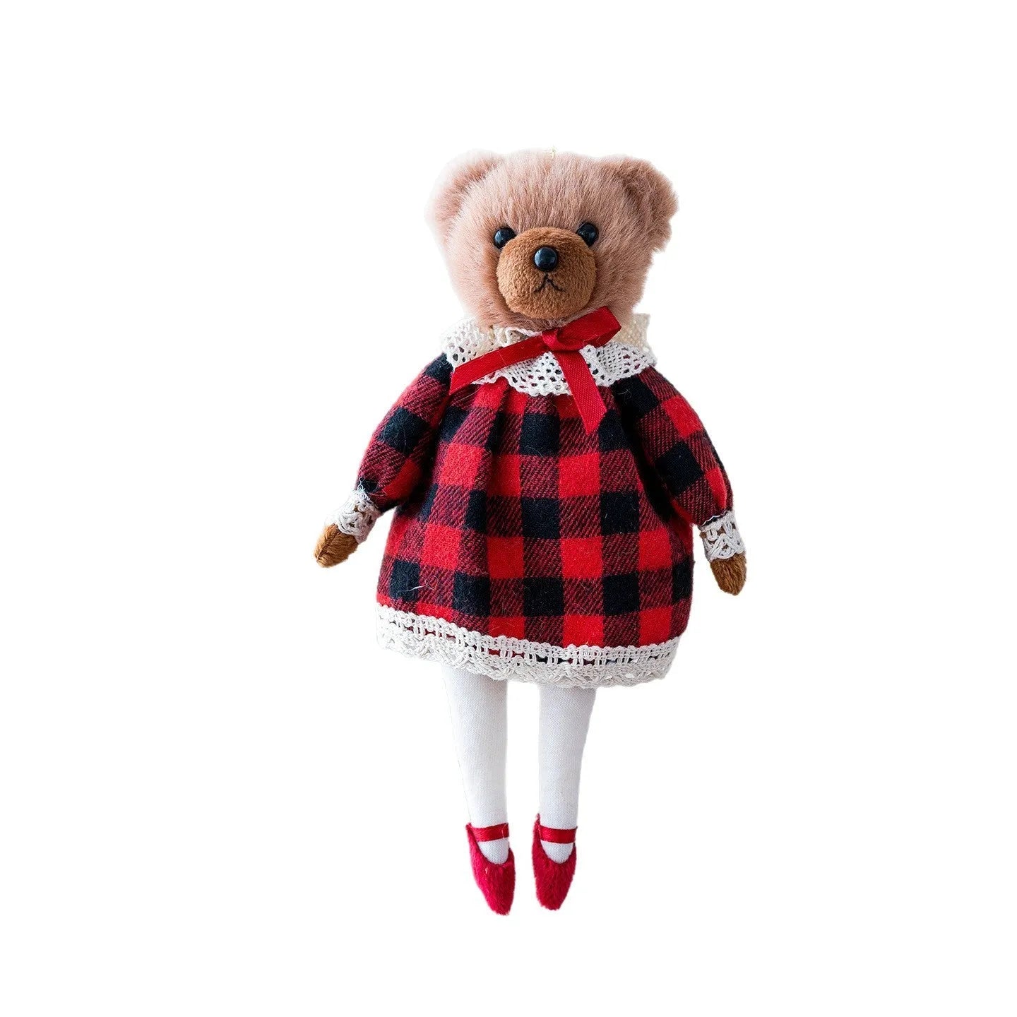 Cartoon style plush bear doll wearing cotton suit plaid, available in gentleman bear or princess bear colours