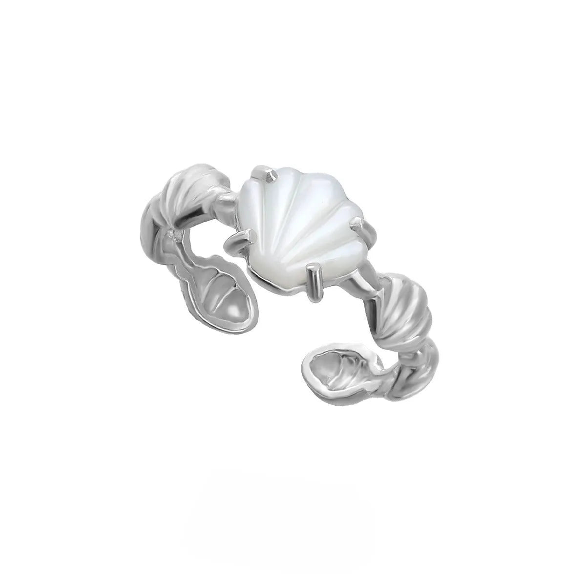 Silver adjustable shell tiger eye ring for women with electroplated finish
