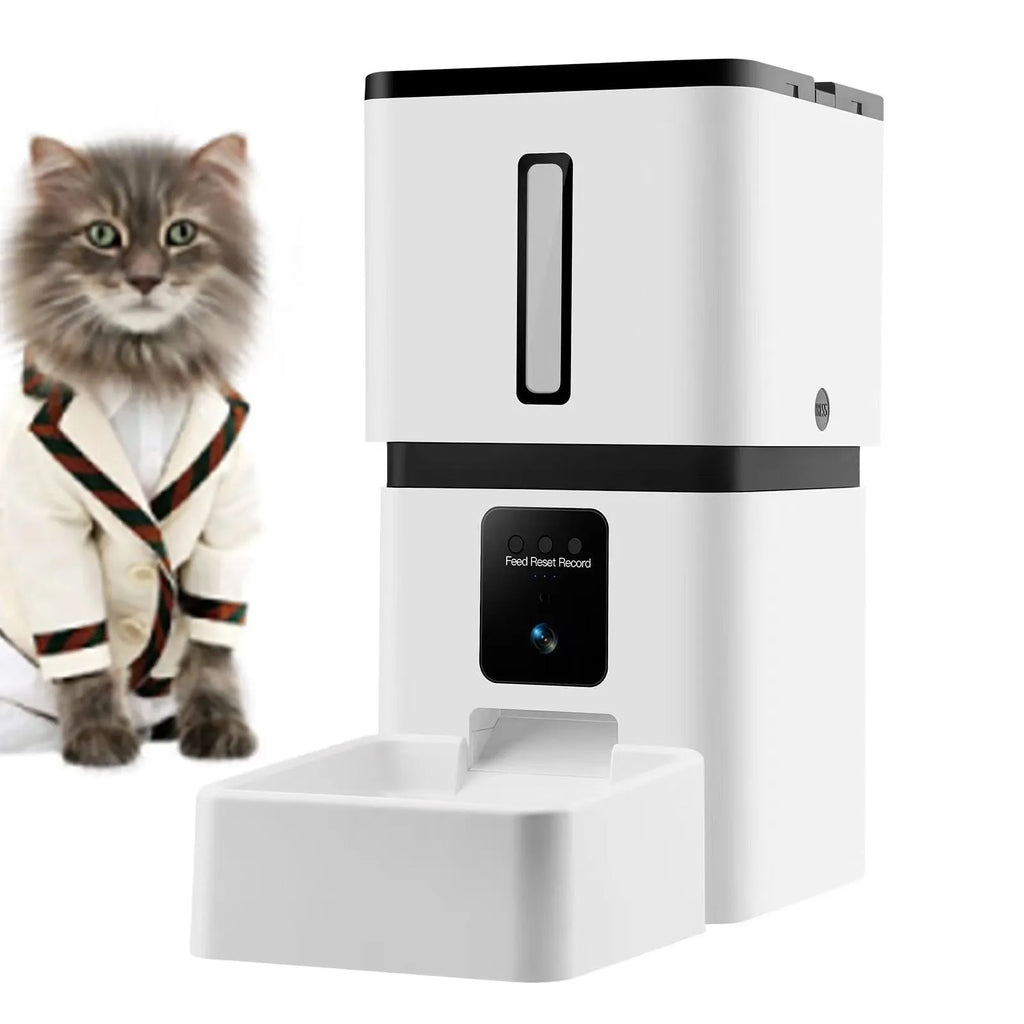 White intelligent 8L WiFi automatic pet feeder for cats and dogs with timing and portion control