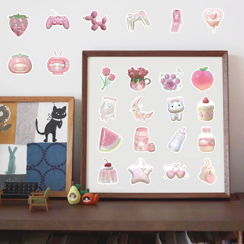 Pink girl heart pattern decorative stickers with realistic 3D effect for craft projects