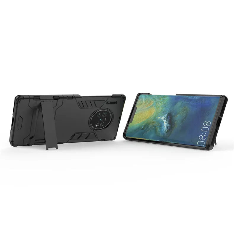 Drop-resistant TPU PC protective phone case with bracket for Huawei models in pure black colour