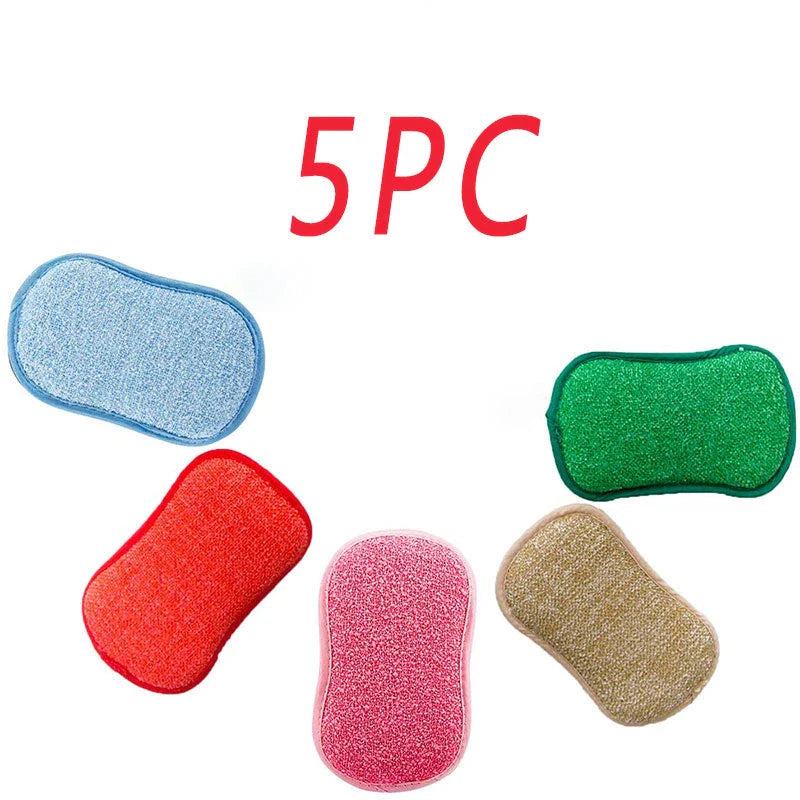 Double-sided microfiber cleaning sponge with high-density inner core for tough kitchen messes