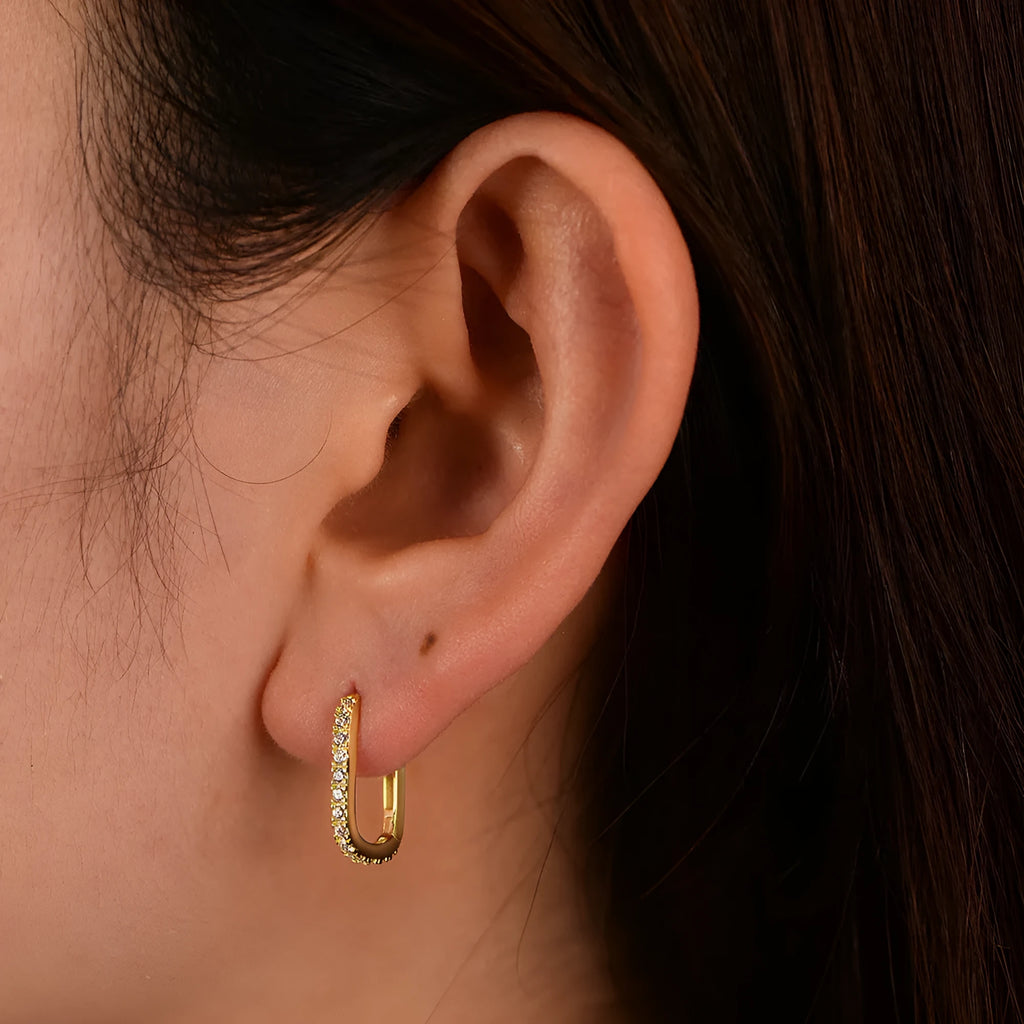 Sterling silver oval zircon ear clip earrings with gold plating options