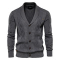Men's cotton V-neck cardigan sweater with twisted flower detail in khaki, loose fit, long sleeves
