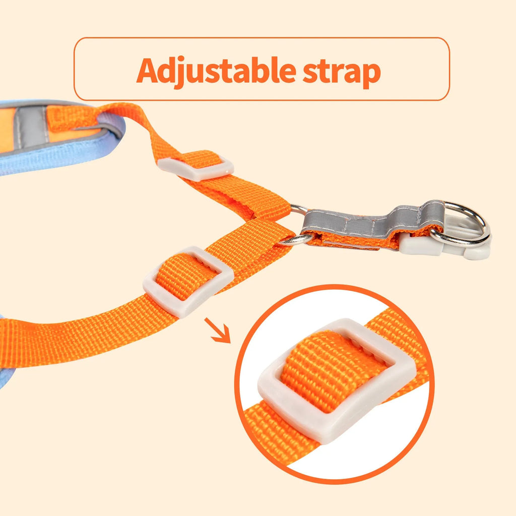 Adjustable dog harness vest with haulage rope in purple, blue, orange, red, brown or green