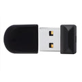 Black plastic USB flash drive with rotating protective cap showing waterproof and shockproof features