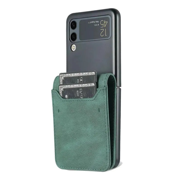 PU PC flip phone case with three card slots and magnetic closure for Samsung Z Flip 3, 4, 5 in black
