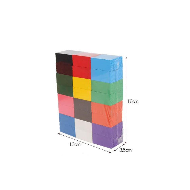Wooden domino blocks set in 12 bright colours for educational play
