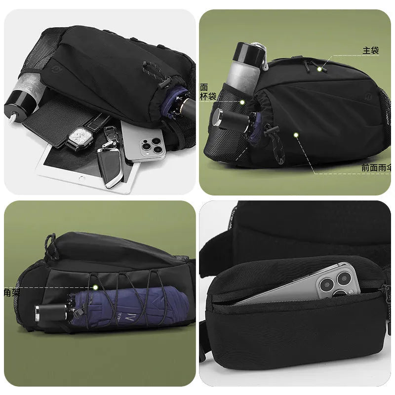 Army Green nylon convertible backpack that also functions as a waist bag with polyester lining