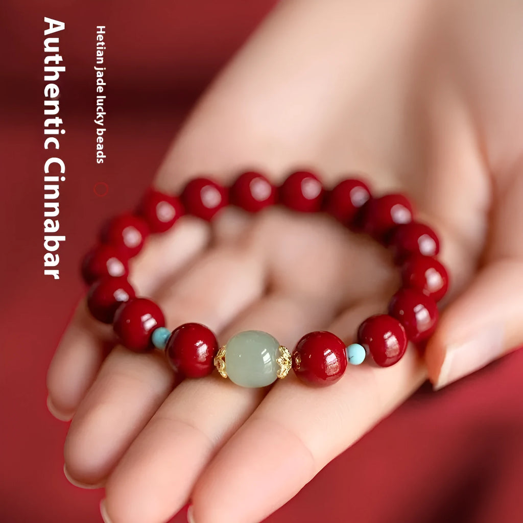 Cinnabar geometric bracelet with ellipse cartoon elements in 6mm, 8mm, 10mm sizes