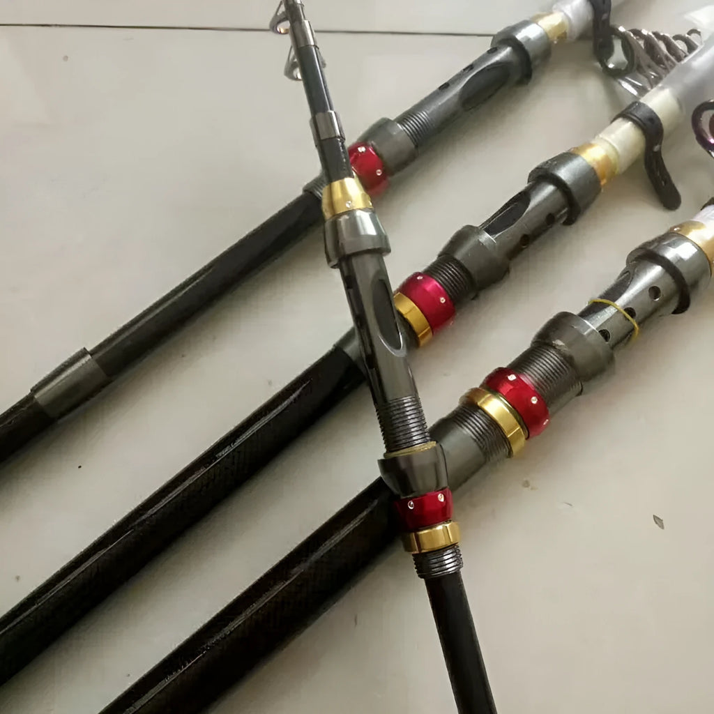 Carbon fibre telescopic spinning fishing rod with metal handle for sea fishing