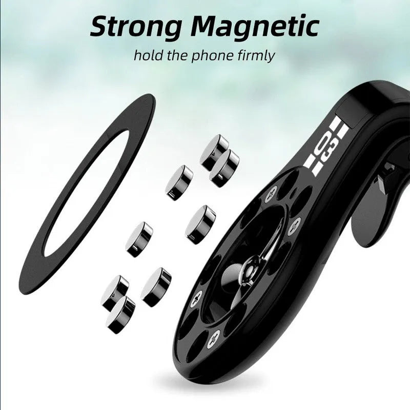 Magnetic car phone holder mounted on air vent with smartphone attached and fragrance slices