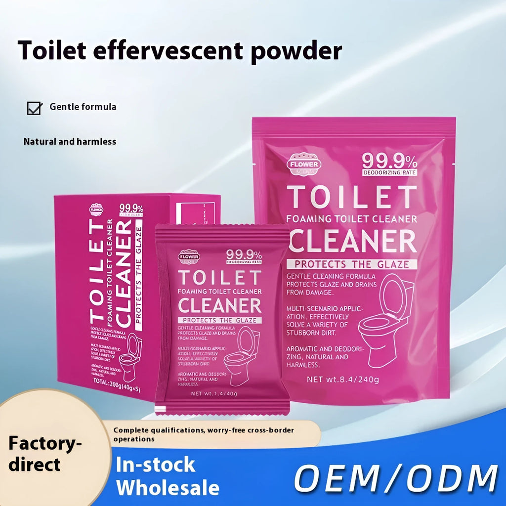 Toilet bubble powder cleaner in blue ocean and pink floral fragrance options