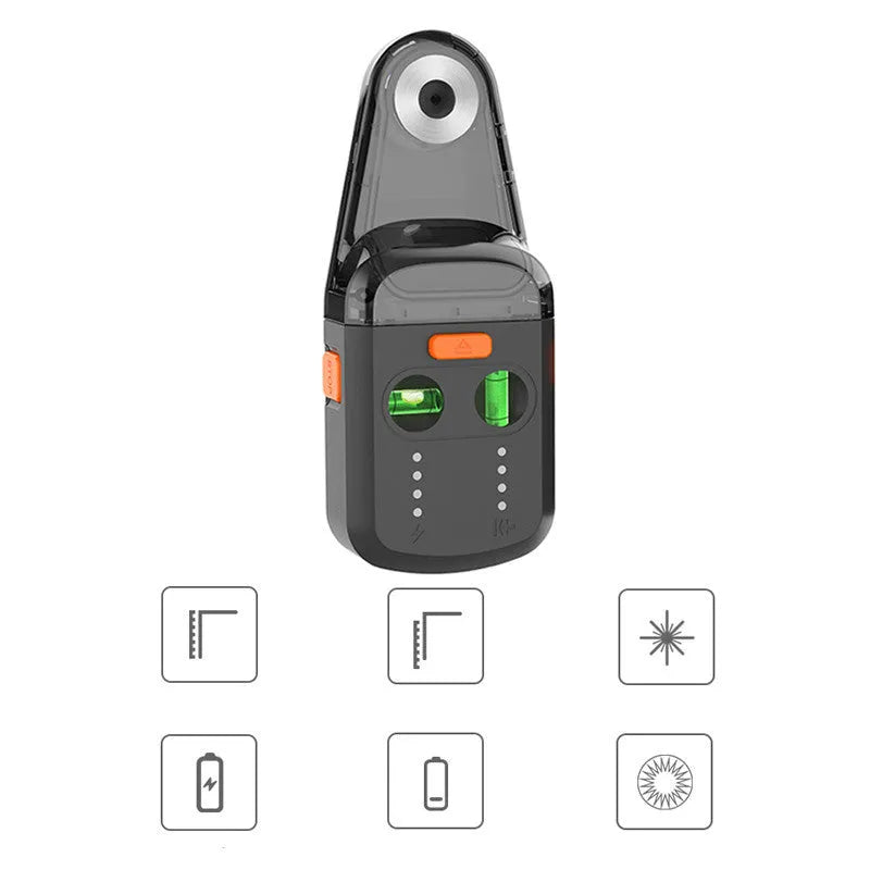 Red hammer drill dust collector accessory with integrated laser level and mounting bracket.