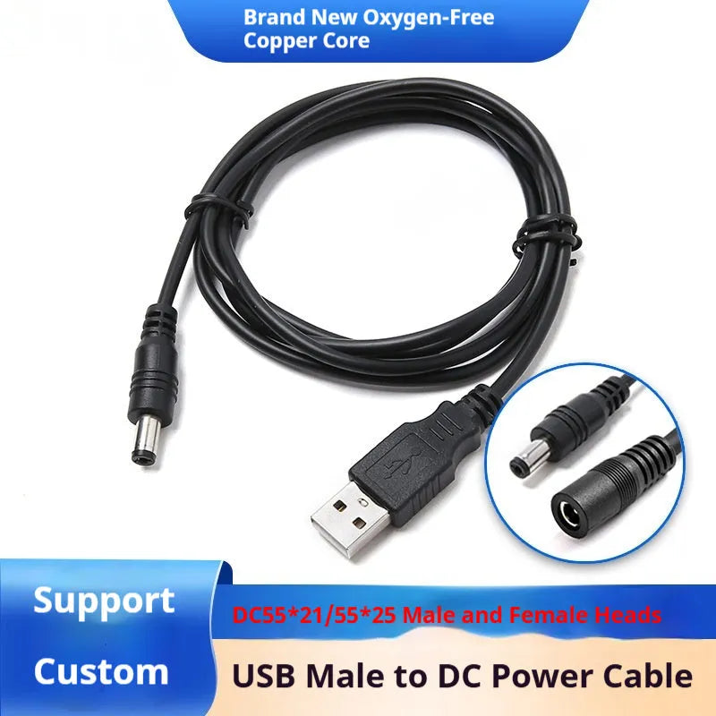 USB male to DC5521 male power conversion wire 100cm with 5.5x2.1mm plug