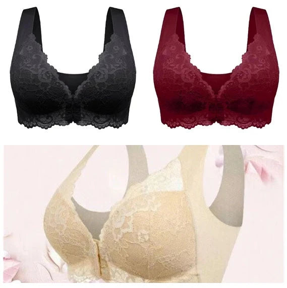 Women's non-steel ring gathered breathable lace underwear set in three colors