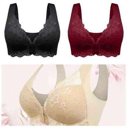 Women's non-steel ring gathered breathable lace underwear set in three colors