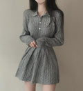 Women's knitted sweater and pleated skirt slim fit matching set in apricot with splicing design