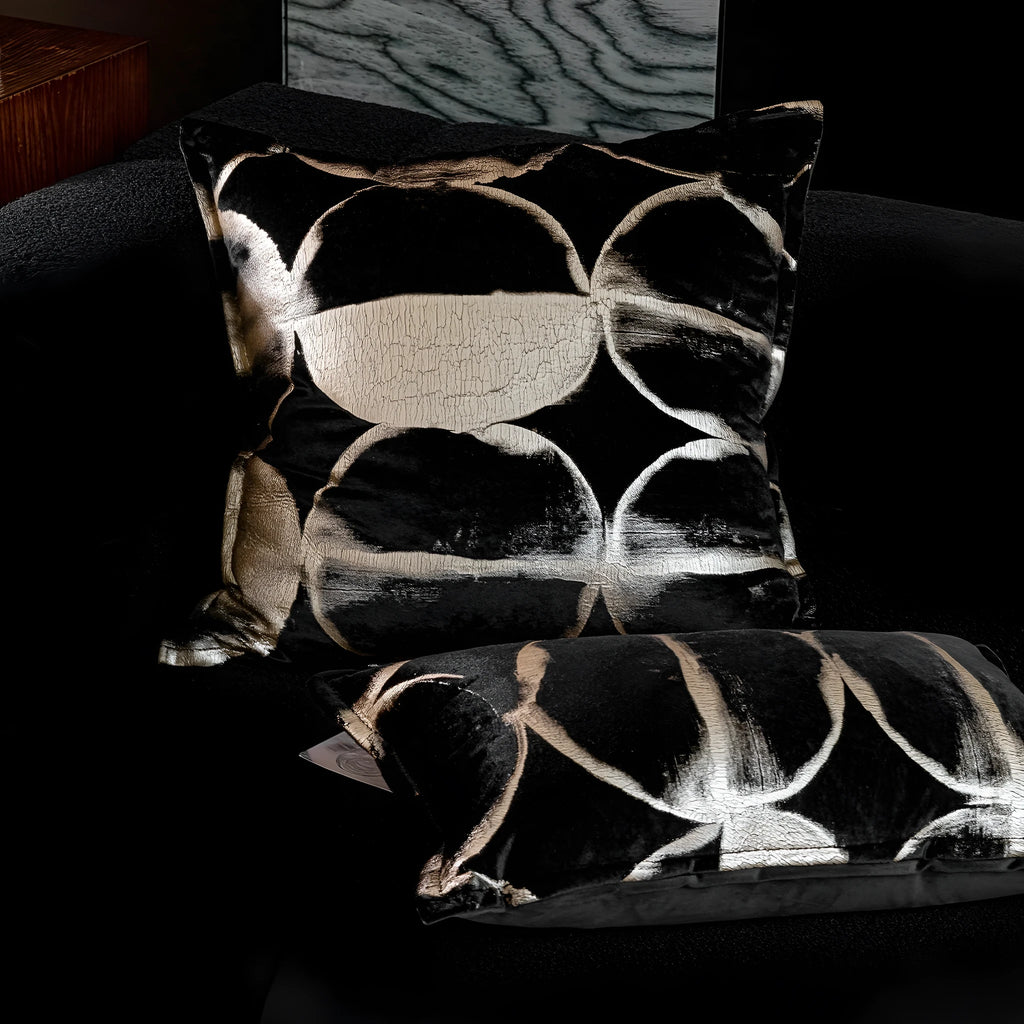 Black and gold abstract full moon pattern decorative cushion with removable cover