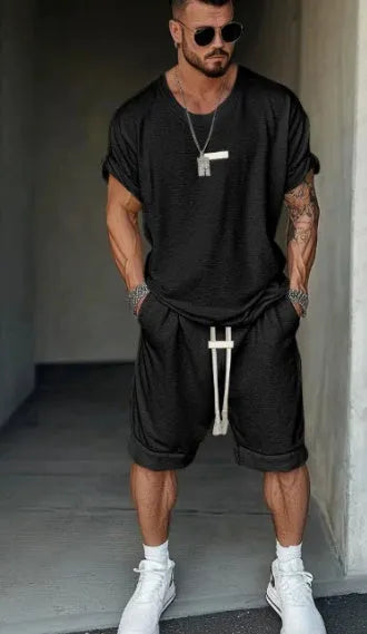 Men's hip hop style mesh shorts and short sleeve T-shirt set with letter printing in summer colours