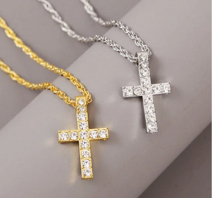 Silver alloy cross pendant necklace with 60 cm rope chain for women and men