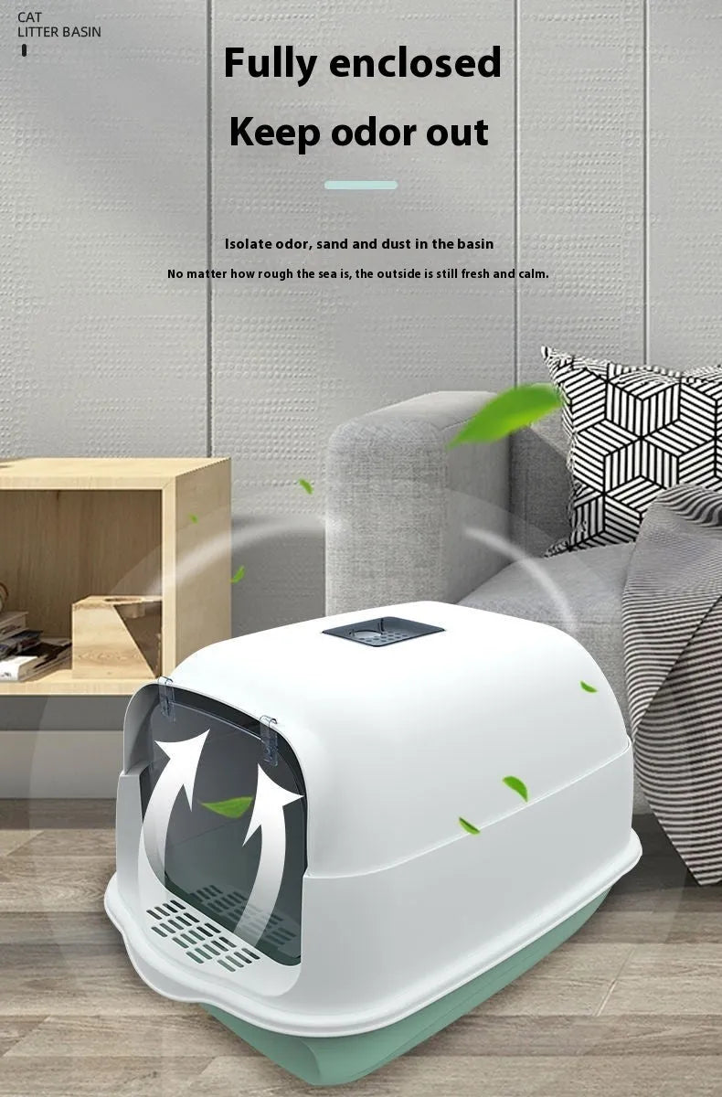 Fully enclosed cat litter box in Deep Sky Grey, made from PP material, 50x35x33cm