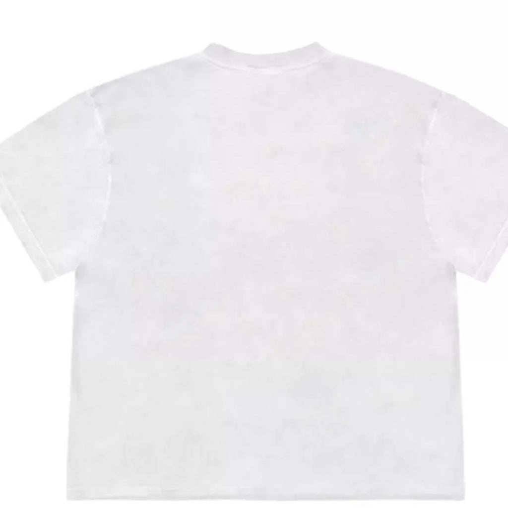 Blueberry patchwork pattern cotton T-shirt with floral designs in loose fit casual style