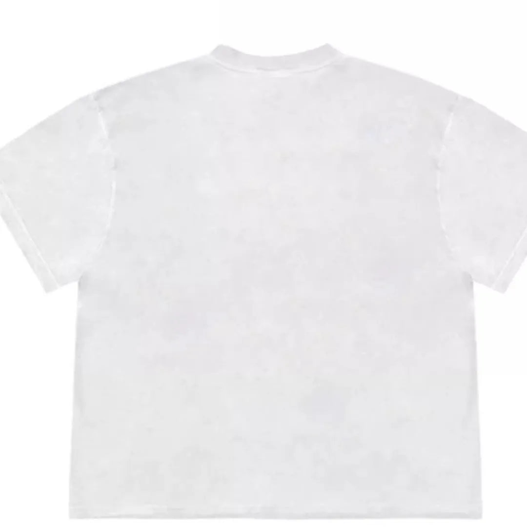 Blueberry patchwork pattern cotton T-shirt with floral designs in loose fit casual style