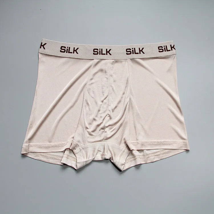 Men's loose fit silk shorts in navy blue, silver grey or skin colour options