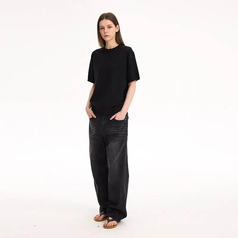 Fanio velvet short-sleeved T-shirt in solid colours Black, Gray, and OFF White