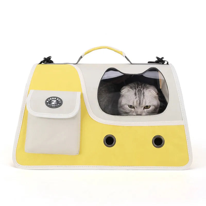 Large capacity Oxford cloth crossbody pet backpack in yellow for cats and small dogs