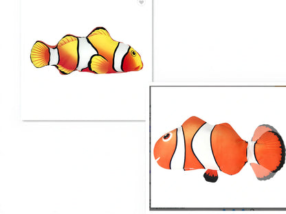 Electric flopping fish cat toy in clownfish design, 30cm long, USB rechargeable with touch sensor for play activation