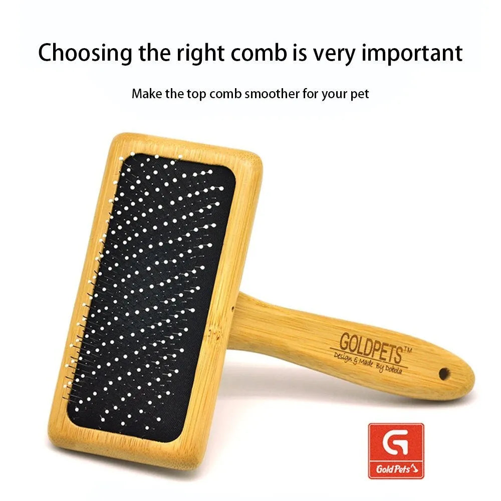 Goldpets bamboo slicker brush with stainless steel needles for pet grooming