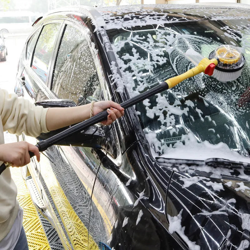 Yellow car wash mop cleaning tool with chenille brush head and hydraulic gear control