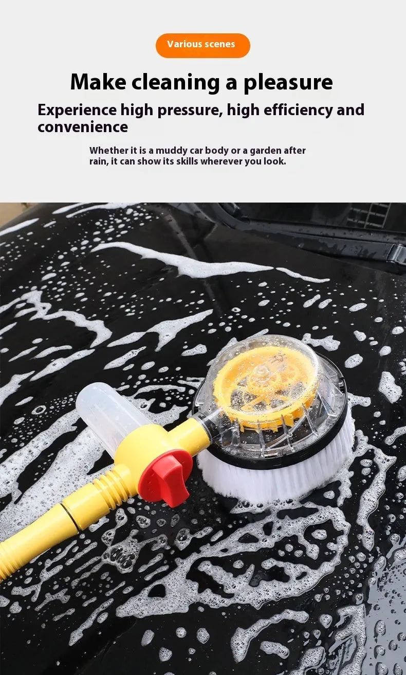 Yellow car wash mop cleaning tool with chenille brush head and hydraulic gear control