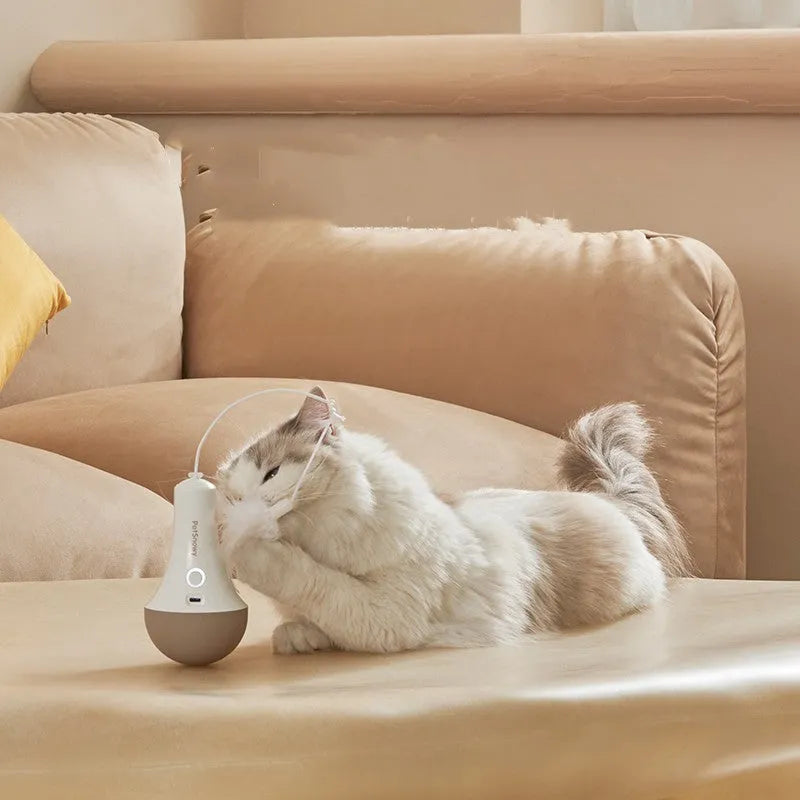 Intelligent tumbler electric cat toy made of ABS plastic with USB Type-C charging port, cat horn attachment, and LED light indicator