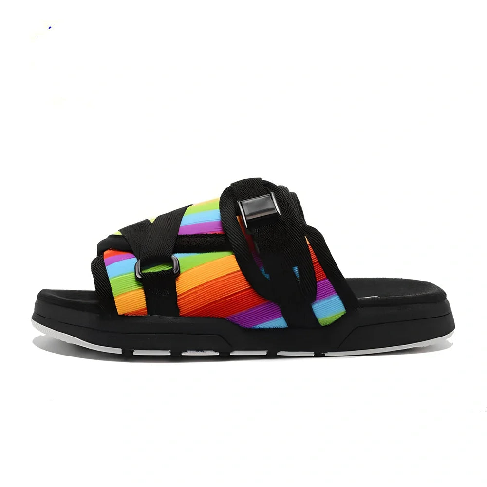 Mixed colour thick-bottom beach slippers with rubber outsole and cotton lining, sizes 35-45 for men and women