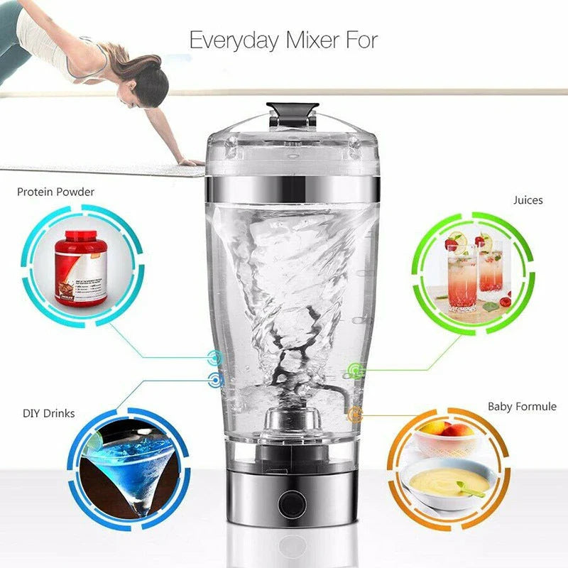 Portable USB-powered electric protein shake mixer with vortex blending technology and large 600ml capacity