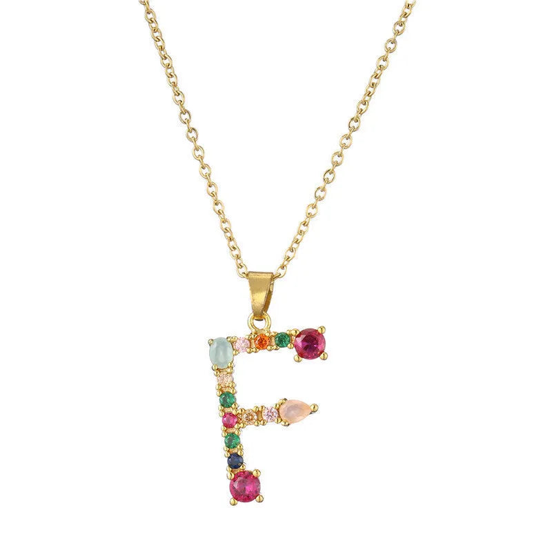 Copper micro-set zirconium letter initial pendant necklace on chain, light luxury style