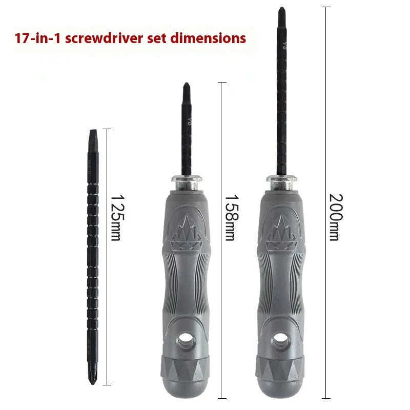 17-in-one magnetic screwdriver set with chrome vanadium steel bits