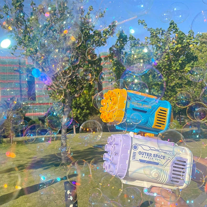 Bubble Blaster: 69-Hole Automatic Bubble Machine with Colorful Lights for Kids