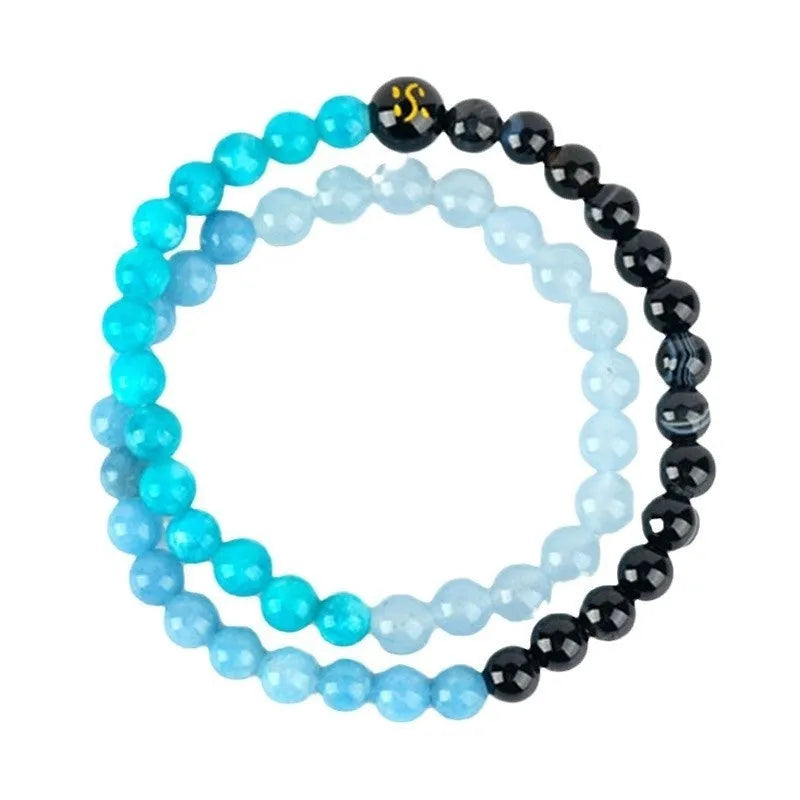 Handmade natural crystal Five Elements double ring bracelet with round beads